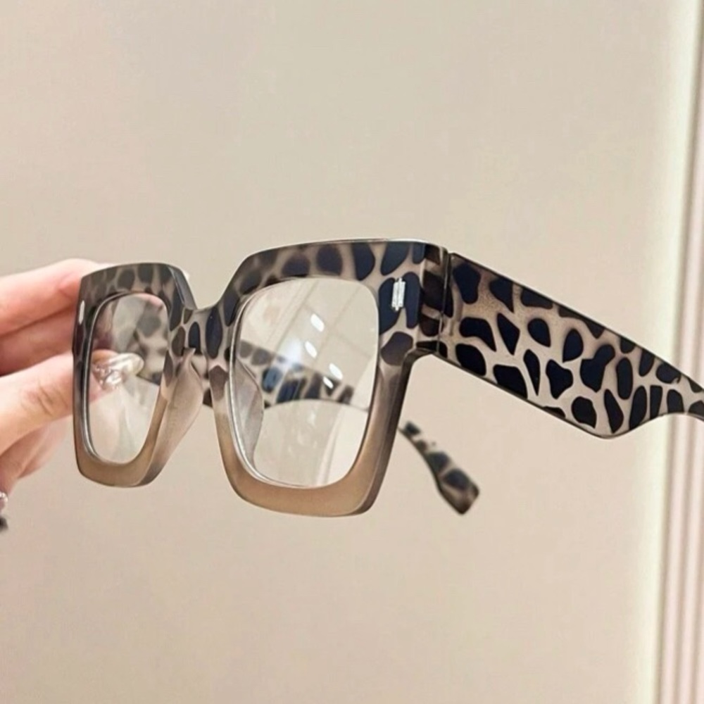 SHEIN Leopard Print Square Oversized Glasses in Beige and Black
